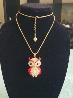 Betsey Johnson Gold-Tone Necklace with Red Crystal Owl Pendant